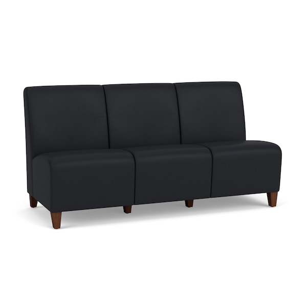 Lesro Siena Lounge Reception Armless 3 Seat Tandem Seating No Center Arms, Walnut, MD Black Upholstery SN3102 - main